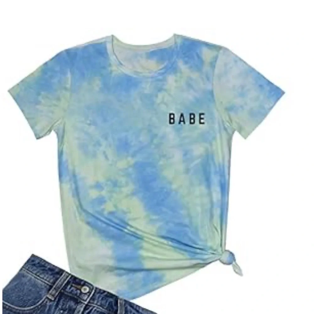 RESERVED VVA BABE Women's Tie Dye T-Shirt Short Sleeve Tee Top Blue Green XL - Picture 1 of 7